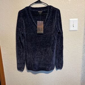 By Design- Long Sleeve Pullover Sweater w/ Cable V-Neck & Button Detail